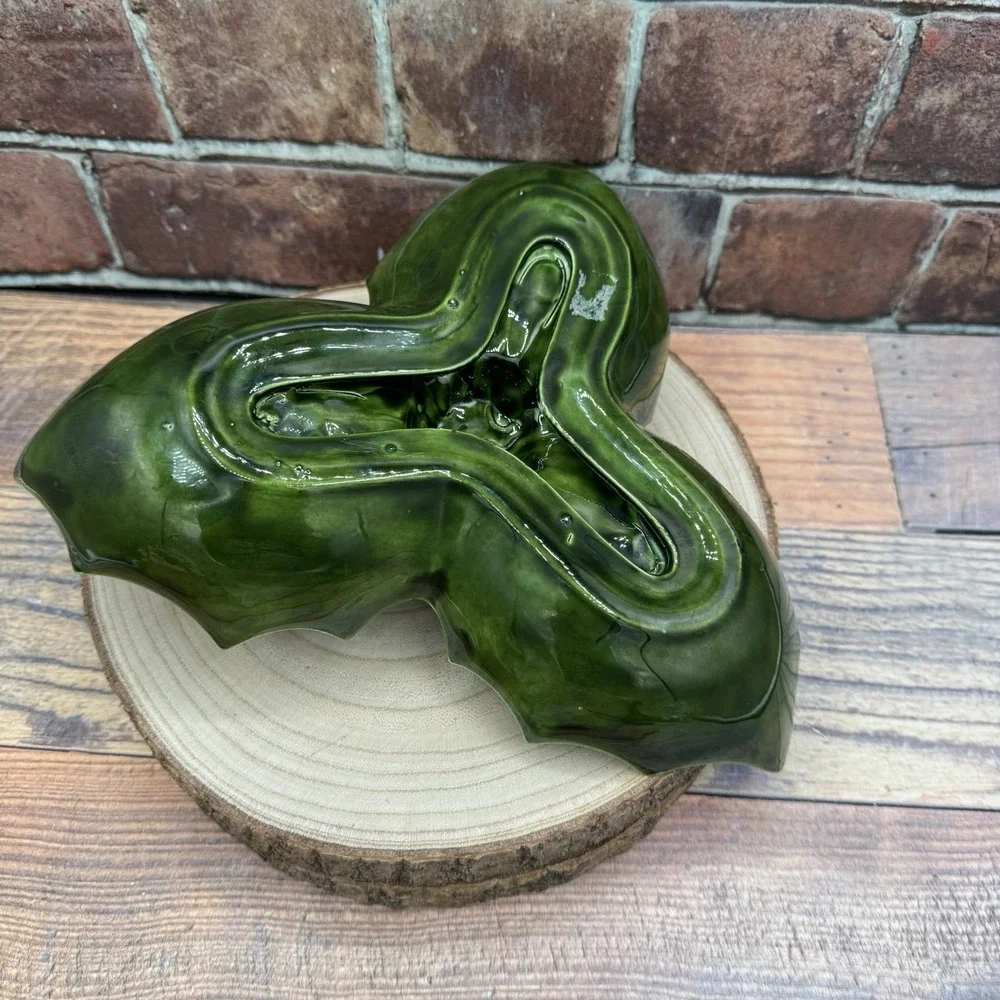 Vtg Majolica Style Holly Leaf Divided Serving Dish Green‎ Holiday Christmas MCM